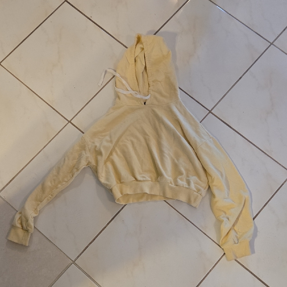 Forever 21 Cream Crop Hoodie Long Sleeve Relaxed